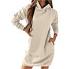 Générique Tunica Donna Lunga - Vestito Donna Lungo Camicia Moda Felpa con Cappuccio Elegante Tinta Unita Cappotto Casual Largo Top Manica Lunga Cappotto Con Due Tasche Capi Caldi Felpa Morbida Sweatshirt, beige