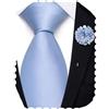 Hi-Tie - Cravatte da uomo extra lunghe da 160 cm e 178 cm in seta, solide, con spilla da bavero a forma di fiore, Azzurro B, 63''(160cm)