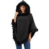 Rayson Poncho Donna Invernale Elegante Mantella in Maglia con Cappuccio Peloso Caldo Poncho con Morbido Coprispalle Pelliccia(nero)