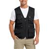 CGGMVCG Gilet multiuso da uomo, multitasche, con cerniera intera, per attività all'aperto, viaggi, scaldacorpo tecnico, scollo a V, leggero, casual, con anello a D, Nero , XL