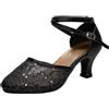 Generico Scarpe da Ballo Donna Eleganti 35-43 EU in Pelle con Tacco 5.5cm, Punta Chiuse e Cinturino alla Caviglia Sandali Estive Comode con Suola Gomma per Latino Americano, Cerimonie, Feste,Nero,38