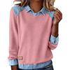 Generic Felpe patchwork in denim da donna Colletto con risvolto Vintage Cuciture Patchwork Camicia di jeans Plus Size Elegante Casual Color Block Pullover Top a maniche lunghe Moda Primavera Uscire Top