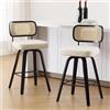 Bekrvio Set di 2 sgabelli da bar con schienale in rattan, altezza seduta 65 cm, girevoli a 360°, in legno con imbottitura extra spessa (7,1 cm) e similpelle facile da pulire, portata fino a 150 kg, colore