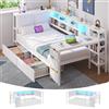 Brinlawb Letto Singolo 90x200 cm con Prese, Scrivania, Cassetti, Reversibile, Bianco