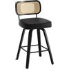 Bekrvio Sgabello da bar con schienale in rattan, altezza seduta 65 cm, girevole a 360°, in legno, con imbottitura extra spessa (7,1 cm) e ecopelle facile da pulire, portata fino a 150 kg, colore: nero, per