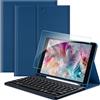 EasyAcc Custodia per tastiera per iPad da 10,2 pollici, modelli 9ª, 8ª e 7ª generazione, con pellicola protettiva, layout QWERTZ tedesco, colore blu oceano