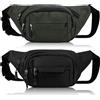 Meng Jiaran Marsupio da uomo e donna, impermeabile, 4 tasche con cerniera, cintura regolabile, per sport, corsa, passeggiate, viaggi, ciclismo, confezione da 2, Nero, grigio Verde, casual