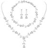 XVICO Set di gioielli da sposa, 3 pezzi, con collana, bracciale, orecchini | Set di 3 gioielli a forma di fiore con zirconia cubica, composta da collana, bracciale e orecchini, per matrimonio, serata