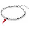 Louis Ciocchetti dal 1887 Louis Ciocchetti Bracciale Sfere in Acciaio con Ciondolo Corno Portafortuna o Cuore - Bracciale Regolabile Uomo e Donna, 16 cm + 5 cm, Idea Regalo per Lui e Lei, Acciaio corno rosso