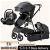 NONE Passeggino 3 in 1 Carrozzina portatile di lusso carrozzina da viaggio Passeggino neonato ad alto paesaggio con marsupio PU