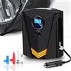MicroData Compressore d'aria portatile 12V per auto con display digitale, pompa per gonfiaggio pneumatici, lampada LED, compressore per pneumatici per auto, moto, bici e palloni