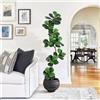 HiMISS Ficus Lyrata Artificiale, Pianta Finta Grande 150/180/210cm con Vaso Bianco, Pianta Artificiale Realistica per Interni, Decorazione per Casa, Soggiorno, Ufficio