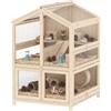 PawHut Gabbia per criceti Pawut a 3 piani in legno con vassoio rimovibile, coperchio apribile, tasker, casetta, finestra, 68x61,5x90cm, naturale