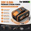 Batteria di ricambio agli ioni di litio da 20V 8000mAh per utensili elettrici Worx WA3551 WX390 WX176 WX178 WX550 WX386 WX678 WG894E