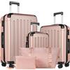 YONSLY Set di 5 Valigie YONSLY 20/24/28 Pollici, Borsa da Viaggio e Beauty Case con 4 Ruote a 360° ° Set di Valigie con Serratura a Combinazione, Cerniere a Doppio Rinforzo, Manico in Gomma Morbida e Borsa