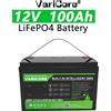 VariCore Batteria al Litio Ferro Fosfato 12V 100Ah Ricaricabile 12.8V LiFePO4 con BMS per Camper, Inverter Marino, Sistema Solare Off-Grid