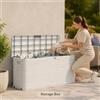 NONE Contenitore da esterno da 280 litri, scatola portaoggetti in plastica resistente effetto legno con coperchio, contenitore da giardino impilabile per patio, garage, balcone, per riporre attrezzi,