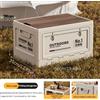 NONE Contenitore pieghevole in plastica beige con doppia apertura (coperchio superiore e sportello frontale), impilabile, grande organizer con maniglie laterali, effetto legno, coperchio piatto, per