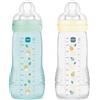 MAM | Biberon Easy Active 6+ Mese Colore Ghiaccio + Perla (confezione da 2 x 330 ml) - con ciuccio in silicone a flusso X velocità ultra veloce - per neonati chiusura ermetica,colori/design assortiti