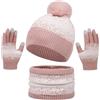 Baynetin Set Invernale Coppie - Cappello con Pom Fiocco di Neve, Sciarpa Snood Lunga & Guanti Touch Screen - Caldo Maglia per Donne e Uomini
