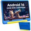 MUTSAY Tablet Bambini 10 Pollici Android 16 Tablets PC 20 GB RAM 64 GB ROM IPS1280x800 Doppia Fotocamera 5MP+8MP 5000 mAh WiFi 6 BT 5.4 Controllo Parentale Custodia Protettiva (Blu)