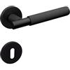 Gavroche Set di maniglie per porte nere opache, con rosette rotonde in alluminio, a forma di L e superficie strutturata