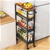 OrderlyGo Carrello da cucina stretto a 4 livelli,carrello con ruote e ripiano in legno,carrello da servizio in metallo con maniglia per piccoli spazi-Cucina,Bagno,Soggiorno-Nero