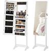 SONGMICS Specchio Portagioie da Terra, Armadietto Portagioie con Specchio a Figura Intera senza Cornice, Luce LED, 2 Cassetti, Serratura, Idea Regalo, Bianco Nuvola JJC023W01