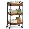 SONGMICS Carrello Portaoggetti, Carrello di Servizio, Scaffale Cucina con Maniglie, Montaggio Facile, Camera da Letto Bagno Cucina, Struttura Acciaio, 27,5 x 41,3 x 73 cm, Marrone Vintage LRC081KD01
