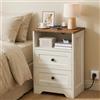 VASAGLE Comodino, con Prese e Porte USB, con 2 Cassetti, 40 x 30 x 59 cm | Tavolino Laterale, con Ripiano Aperto, per Camera da Letto e Soggiorno, Bianco e Marrone, Collezione SIREN LET648WJ01