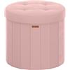 SONGMICS MAZIE Collezione - Pouf Contenitore Rotondo, Sgabello Poggiapiedi Pieghevole con Coperchio, Cassapanca, Montaggio Facile, Velluto per Camera, Soggiorno, Ingresso, Rosa Pastello LSF608R01