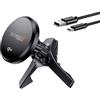 Technaxx TX-323, caricabatterie magnetico da auto da 15 W, caricabatteria da auto con supporto Qi2, supporto per telefono con un anello metallico per la bocchetta d'aria, cavo da USB-A a USB-C