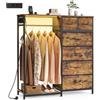 SONGMICS Stand Appendiabiti con Cassettiera, Armadio Aperto con 6 Cassetti in Tessuto e Barra, Ripiano Inferiore, 102,7 x 35 x 117,6 cm, Marrone Vintage, Collezione BELLAH LGS523K102