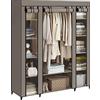 SONGMICS Guardaroba in Tessuto, Armadio Portatile per Camera da Letto, Appendiabiti con Copertura in Tessuto, Portabiti, 45 x 150 x 175 cm, 12 Scomparti, Struttura in Metallo, Tortora LSF003R02