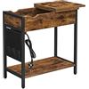 VASAGLE Tavolino con Multipresa, Tavolino Stretto con Porte USB, Sacchi, Comodino, per Salotto Soggiorno, Camera da Letto, Marrone Vintage e Nero LET311B01