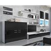 Skraut Home - Mobili per Soggiorno - 189 x 300 x 42 cm - Sistema di Illuminazione a LED - Modello Beta - Ampia capacità di Contenimento - Stile Moderno - Finitura Bianco/Nero