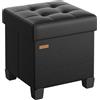 SONGMICS Pouf Contenitore, Cassapanca con Gambe, 38 x 38 x 40 cm, Sgabello Poggiapiedi, 37 L, Rivestimento PVC, per Camera da Letto Soggiorno, Nero Inchiostro LSF0512B02