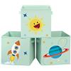 SONGMICS Statole Portaoggetti, Set di 3 Organizzatori per Giochi, 30 x 30 x 30 cm, Contenitori Pieghevoli, per Camerette Stanza dei Giochi, a Tema Spazio, Verde RFB001G03