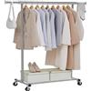 SONGMICS Stand Appendiabiti con Ruote, Attaccapanni Estensibile per Carichi Pesanti, Portata Totale 100 kg, 45 x (92-132) x 161,5 cm, Facile da Montare e Spostare, Grigio Tortora HSR013G01