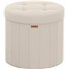 SONGMICS MAZIE Collezione - Pouf Contenitore Rotondo, Sgabello Poggiapiedi Pieghevole con Coperchio, Cassapanca, Montaggio Facile, Velluto per Camera, Soggiorno, Ingresso, Beige Cappuccino LSF608L01