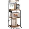 VASAGLE Scaffale da Cucina con Multipresa, Bar Caffèa 4 Ripiani con 8 Ganci a S, Ripiano Regolabile, Supporto per Microonde, 40 x 45 x 140 cm, Marrone Vintage e Nero Inchiostro KKS013KD02