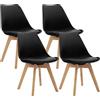 CangLong Set di 4 sedie da ufficio con gambe in legno massiccio di faggio, sedie imbottite dal design retrò del Mid Century per la cucina, la sala da pranzo e il soggiorno, nero