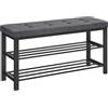 SONGMICS Panca Scarpiera, Scaffale Porta Scarpe a 3 Ripiani, Portaoggetti, Sedile Imbottito, Lino, Struttura in Metallo, Entrata Soggiorno Corridoio, 31 x 100 x 49 cm, Grigio Scuro e Nero LBS579B01