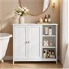 VASAGLE Mobiletto Bagno a Terra, Armadietto in MDF con 2 Ante e Ripiani Aperti, Ripiani Regolabili, 90 x 30 x 80 cm, Stile Tradizionale, Bianco, Collezione Siren BBK070WB01