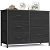 SONGMICS Cassettiera con 5 Cassetti in Tessuto, Struttura in Acciaio, Mobiletto Portaoggetti, 98,7 x 30 x 74,7 cm, per Camera da Letto, Soggiorno, Nero Ebano, Collezione Bellah LGS235B201