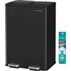 SONGMICS Cestino da Cucina, 2 x 30 L, 2 Scomparti, Pattumiera a Pedale con Coperchio a Chiusura Morbida e Secchio Interno, Acciaio, 15 Sacchi Inclusi, Nero Inchiostro LTB741B02