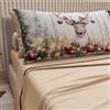 PETTI Artigiani Italiani - Lenzuola in Cotone con Federe in Stampa Digitale di Natale, Lenzuola Natalizie 2 Piazze, Completo Letto Matrimoniale Maxi, Renna Tortora, 100% Made in Italy