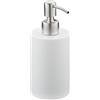 Relaxdays Dispenser di Sapone Manuale, 180ml, Portasapone Ricaricabile, Accessorio Bagno e Cucina, Poliresina, Bianco