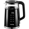Huslog Bollitore Elettrico 1,7 L con Schermo Touch, 2200 W, Acciaio Inox & Vetro, Temperatura Regolabile 40-100 °C, 4 Livelli, Mantenimento Caldo, Filtro Anticalcare, Base Girevole 360°, Nero