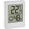 TFA Dostmann Mini termoigrometro digitale, 30.5039.02, termometro per ambiente, temperatura e umidità, con zone di comfort Smiley, bianco (1)